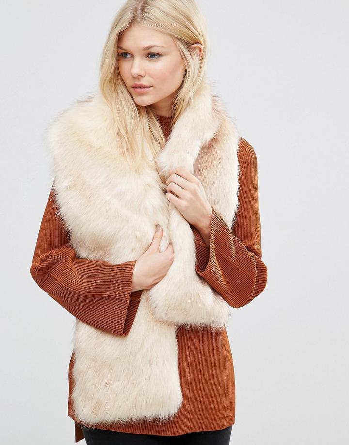 7x Faux Fur Wide Scarf - Beige
