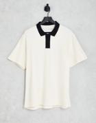 Topman Oversized Polo With Contrast Placket In Ecru-white