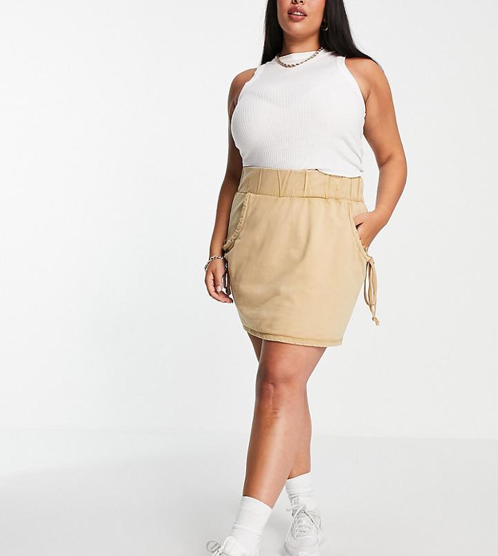 Asos Design Curve Jersey Mini Skirt With Ruched Pocket Detail In Stone-multi