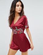 Love & Other Things Embroidered Panel Romper - Red