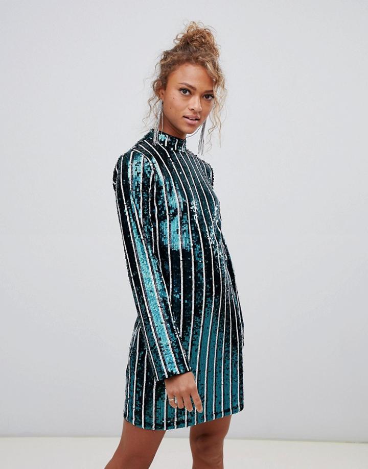 New Look Stripe Sequin Dress - Green