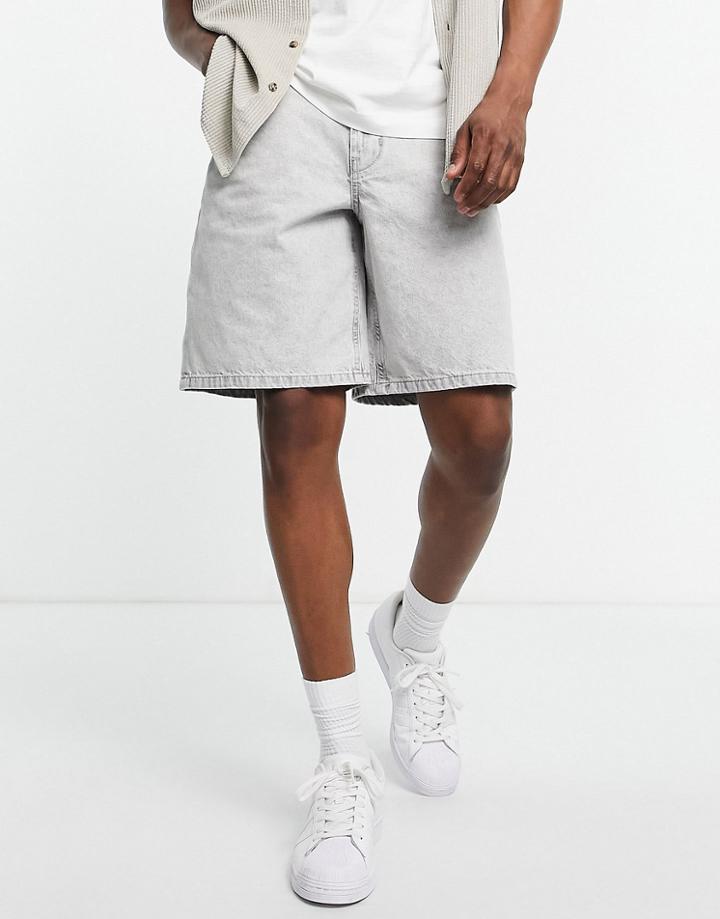 River Island Bermuda Denim Shorts In Gray