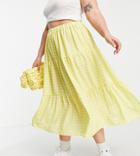 Twisted Wunder Plus Tiered Midi Skirt In Contrast Yellow Check-multi