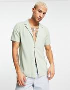 Asos Design Regular Viscose Shirt With Revere Collar In Sage Green