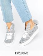 Minna Parikka Silver Glitter Leather Bunny Ears & Tail Trainers - Silver