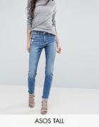 Asos Tall Kimmi Shrunken Boyfriend Jeans In Clover Mid Stonewash With