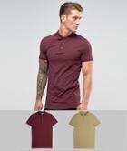 Asos Longline Muscle Fit Jersey Polo 2 Pack Save - Multi