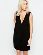 Neon Rose Drill Wrap Dress With V Neck - Black