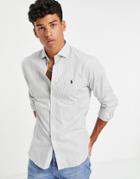 Polo Ralph Lauren Player Logo Bold Stripe Slim Fit Poplin Shirt Estate Collar In Gray-grey