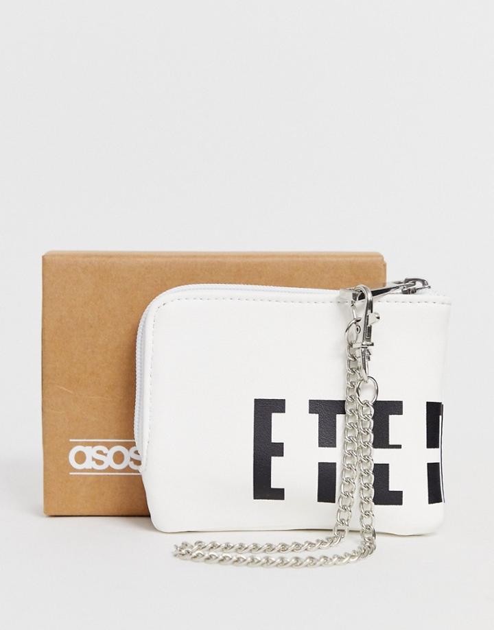 Asos Design Zip Around Wallet With Slogan Detail In White - White