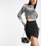 Asyou Ruched Satin Mini Skirt In Black