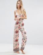 Asos Premium Mixed Floral & Tile Print Satin Jumpsuit - Multi