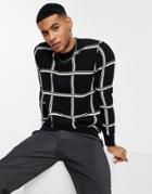 Gianni Feraud Windowpane Checked Crew Neck Sweater-black