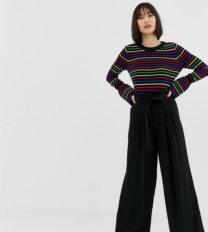 River Island Wide Leg Pants With Paperbag Waist In Black - Black