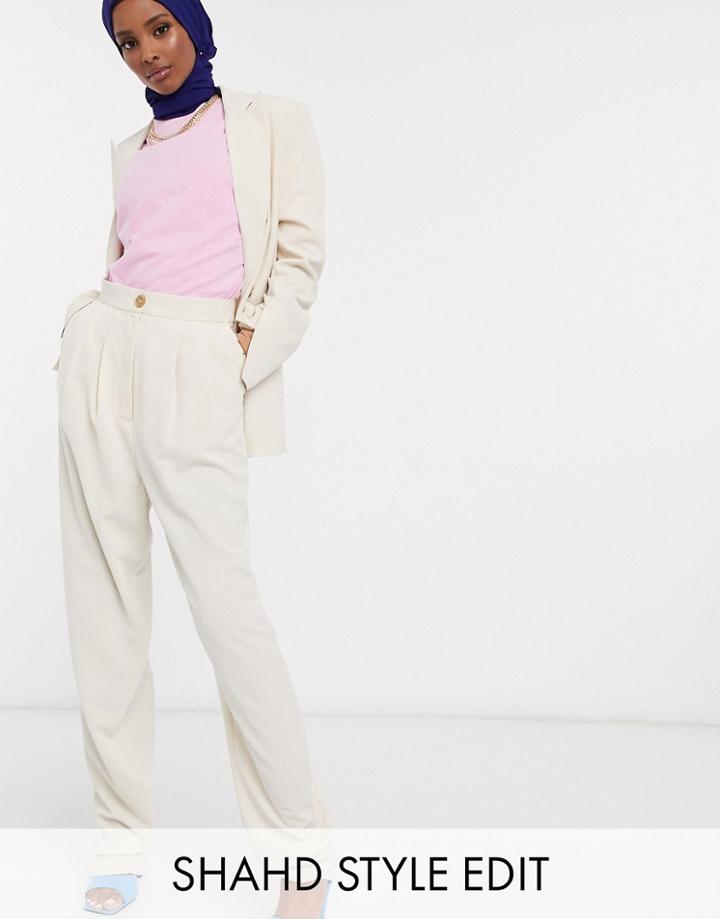 Asos Design Tapered High Waist Dad Suit Pants In Ecru-white