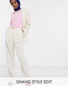 Asos Design Tapered High Waist Dad Suit Pants In Ecru-white