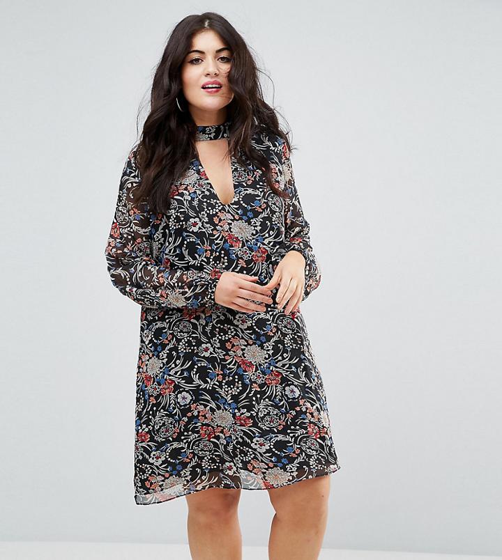 Boohoo Plus High Neck Cut-out Swing Dress - Multi