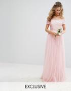 Maya Bardot Maxi Dress With Delicate Sequin And Tulle Skirt - Pink