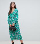 Influence Tall Floral Print Wrap Midi Dress With Ruffle - Green