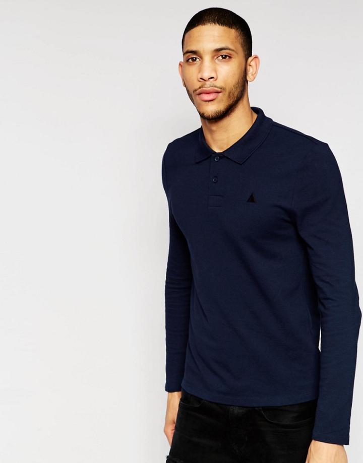 Asos Long Sleeve Muscle Pique Polo In Navy - Navy