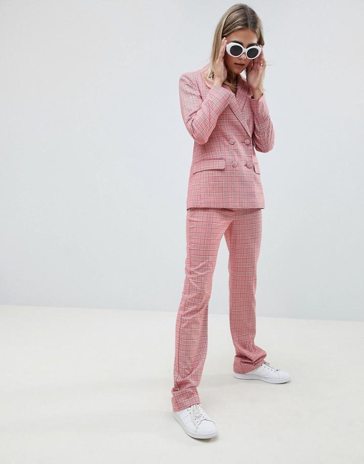 Asos Design Tailored Slim Flare Pants In Red Check - Multi