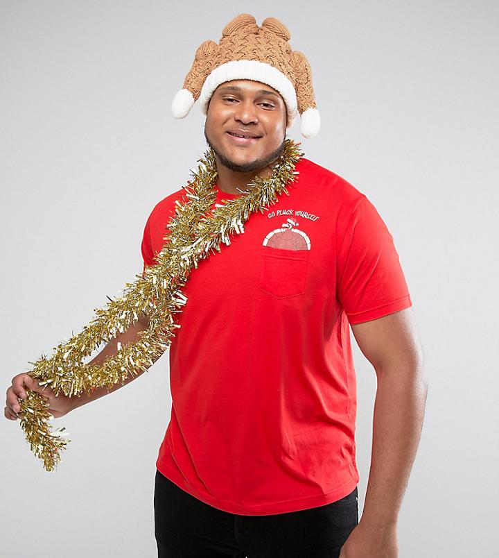 Brave Soul Plus Holidays Turkey Pocket T-shirt - Red