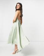 Y.a.s Bridesmaid Maxi Dress With Plunge Cross Front In Green-blues