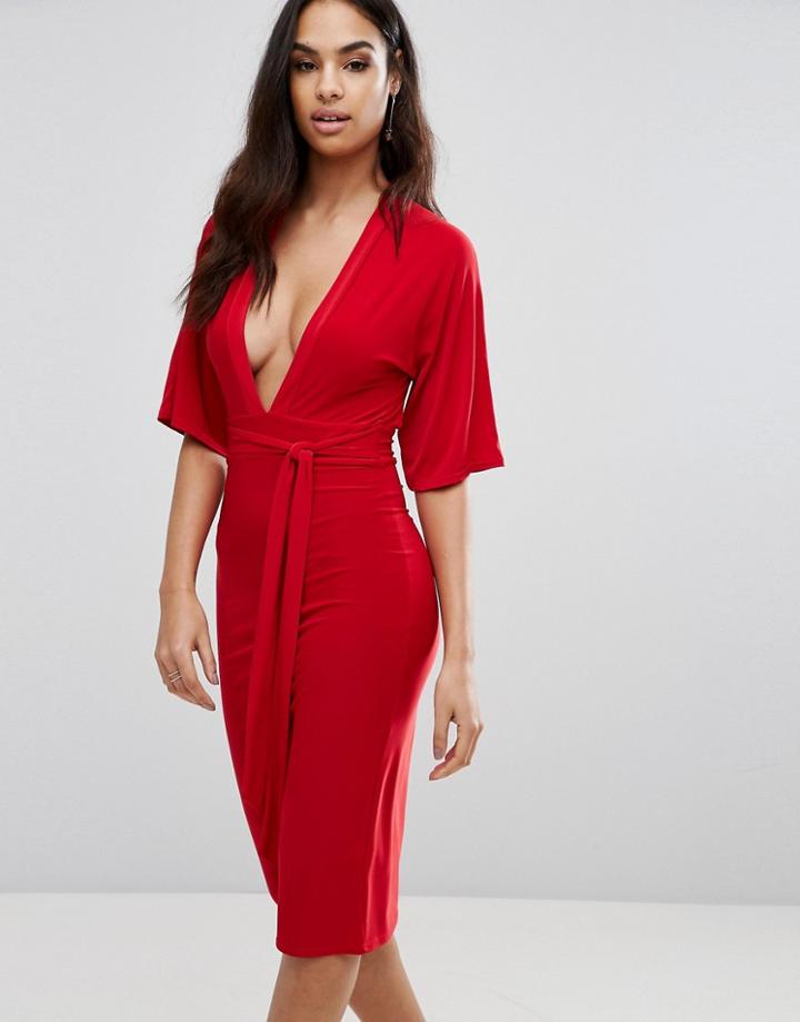 Club L Kimono Midi Dress - Red