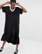 Monki Ruffle Hem T-shirt Dress - Black
