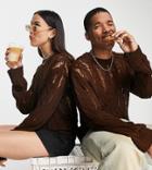 Collusion Unisex Open Knitted Sweater In Chocolate Brown