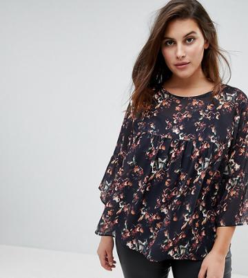 Unique 21 Hero Smock Top In Fall Blossom Print - Black