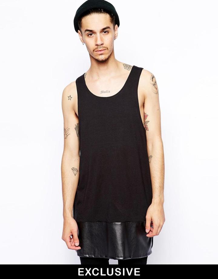 Reclaimed Vintage Super Longline Vest With Pu Hem