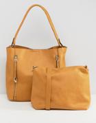 Oasis Hobo Shoulder Bag With Zip Detail - Brown