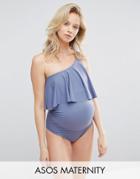 Asos Maternity One Shoulder Ruffle Swimsuit - Gray
