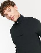 Topman Quarter Zip Sweatshirt In Black