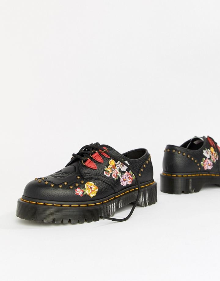 Dr Martens Serova Black Embroidered Chunky Flatform Shoes - Black