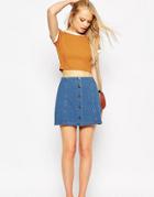 Asos Tall Denim Look A-line Mini Skirt With Button And Pocket Detail - Blue