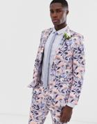 Burton Menswear Wedding Skinny Suit Jacket In Blue Floral Print - Blue