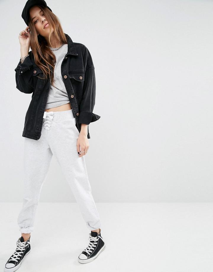 Noisy May Jogger With Lace Up Front - White