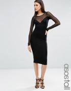 Asos Tall Plunge Bodycon Midi Dress With Contrast Mesh - Black
