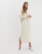 Asos Design Denim Midi Shirt Dress In Ecru With Horn Buttons - Cream