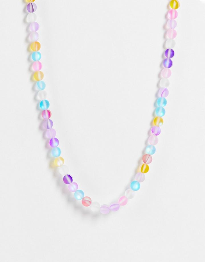 Asos Design Bead Necklace With Reflective Design-multi