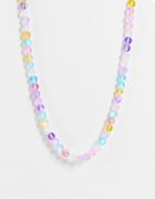 Asos Design Bead Necklace With Reflective Design-multi