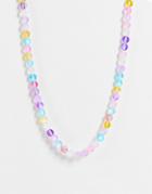 Asos Design Bead Necklace With Reflective Design-multi