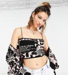 Collusion Matching Knit Crop Top In Text Jacquard-multi