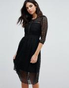 Zibi London Broderie Lace 3/4 Sleeve Skater Dress - Black