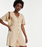 Vero Moda Tall Romper With Flutter Sleeves In Beige-neutral
