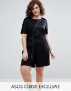 Asos Curve Knot Front Mixed Fabric Tee Romper - Black