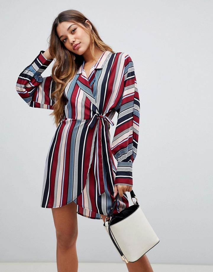 Boohoo Tie Side Shirt Dress In Multi Stripe - Multi