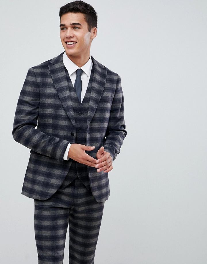 Jack & Jones Premium Suit Jacket In Slim Fit Check - Navy
